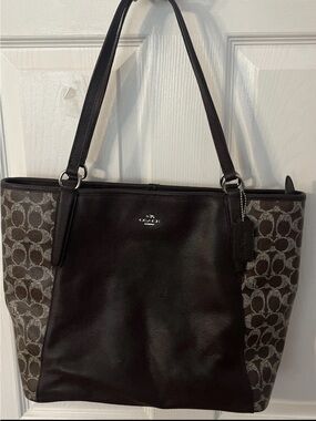 Coach Dark Brown Signature Canvas & Leather Tote